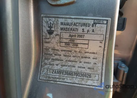 2007 Maserati Quattroporte Base Automatic/Executive Gt Automatic/Sport Gt Automatic из США, поврежденный, VIN ZAMFE39A670030926